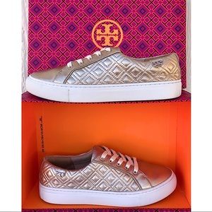 TORY BURCH🗝‘MARION’ Quilted Metallic Lace-Up Sneakers ~Size 6.5-7